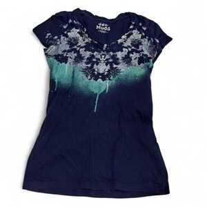Mudd Women's Short Sleeve Top in Navy and Teal